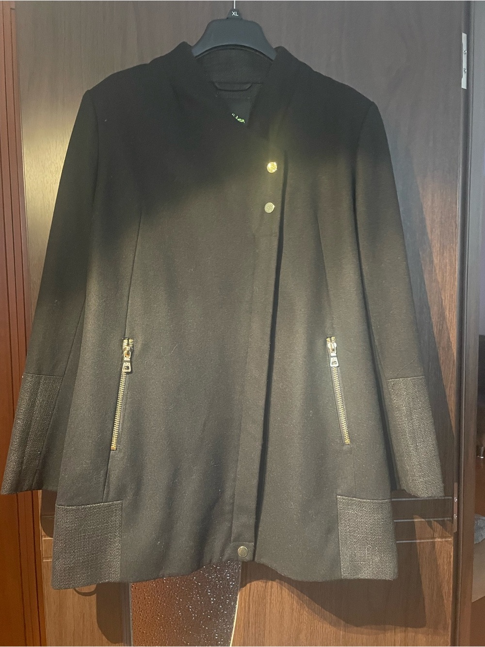 Sam Edelman Black Pea Coat with Gold Zippers